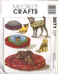 3071 MCCALLS DOG BEDS,COVERS, COAT PATTERN 3 SZ SM,MD,LG